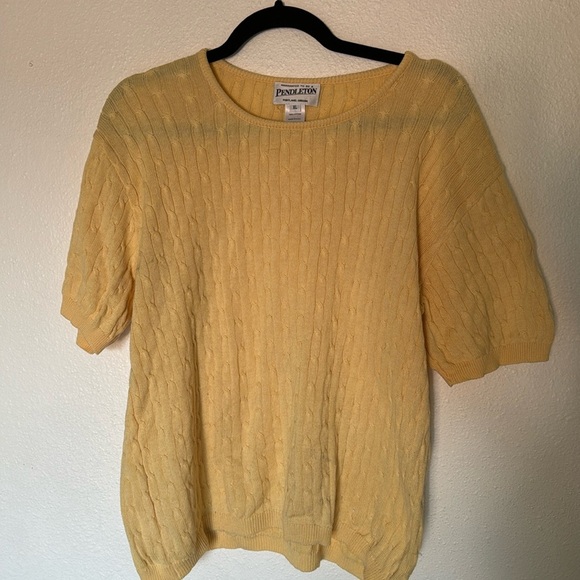Pendleton 100% Cotton Cable Knit Yellow Sweater Short Sleeve Top Large - Picture 1 of 4